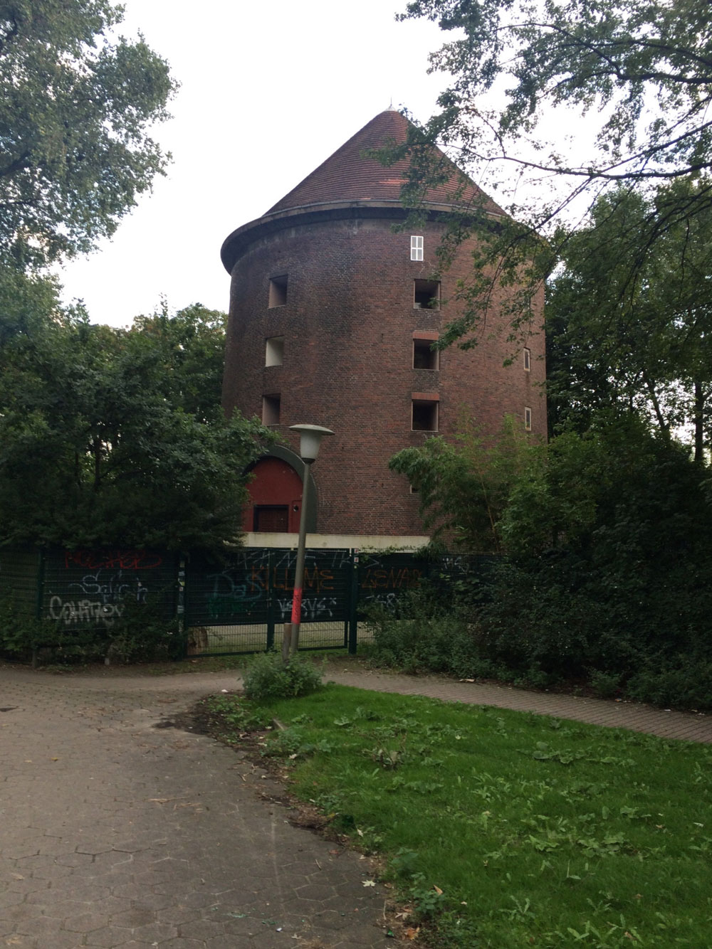 Park with round bunker near the U-Bahn and S-Bahn station Berliner Tor