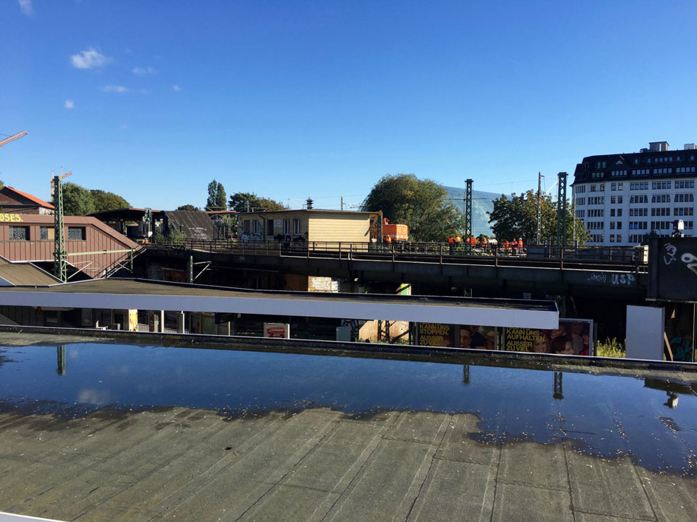 S-Bahn station Berliner Tor with a view of the Berliner Bogen